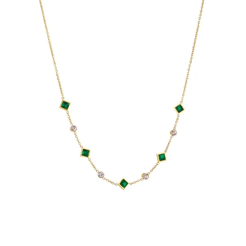 Green Gem and Crystal Gold-Tone Necklace