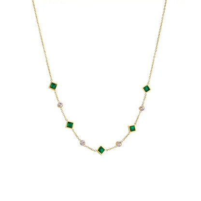 Green Gem and Crystal Gold-Tone Necklace