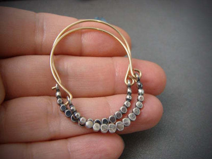 Boho Silver Beaded Hoop Earrings