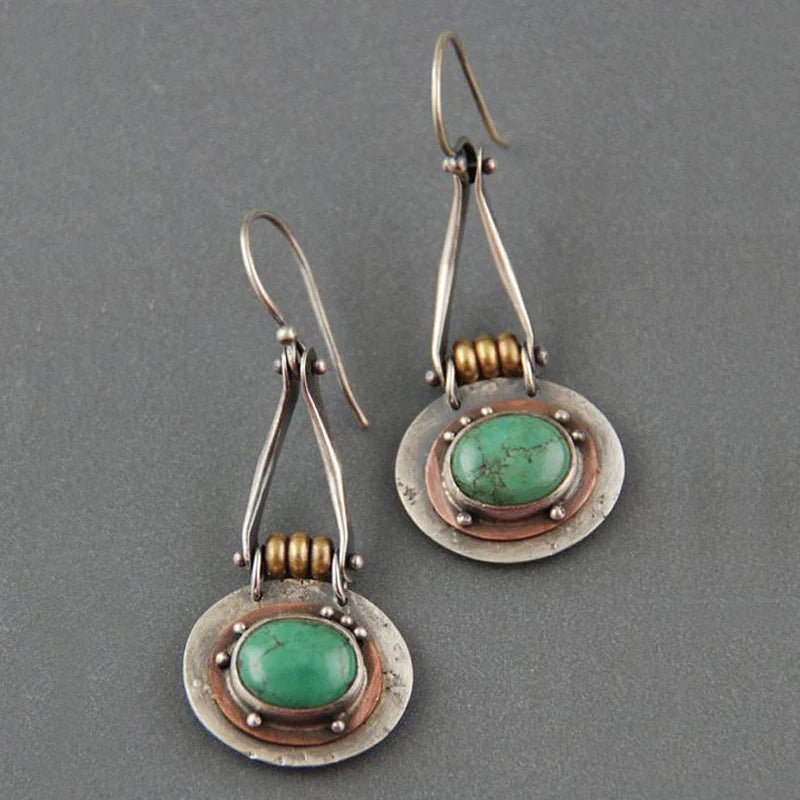 Vintage Turquoise Drop Earrings with Rustic Accents