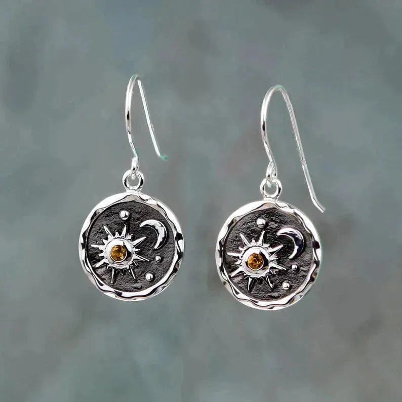 Celestial Sun and Moon Earrings in Gold Tone