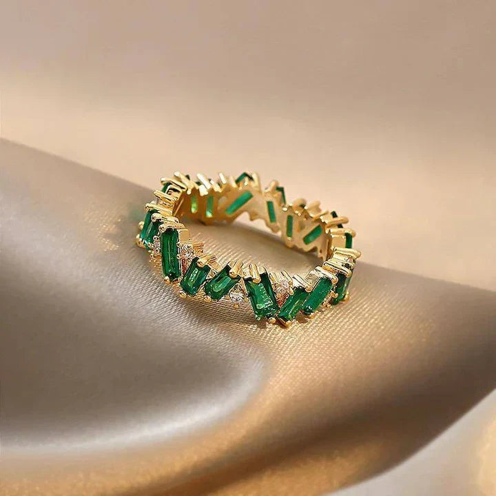 Emerald Green Eternity Band Ring in Gold Tone