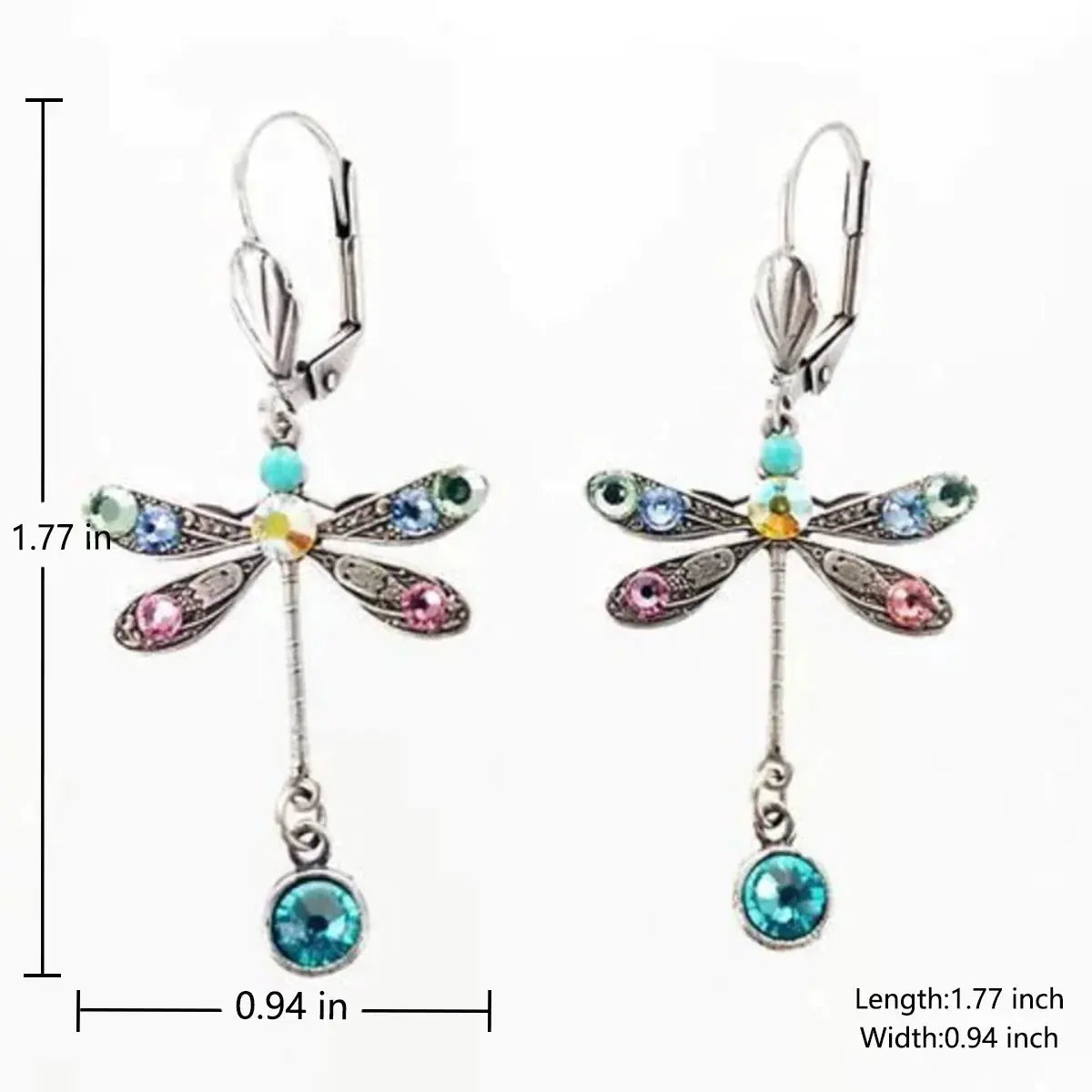 Dragonfly Earrings with Pastel Crystals and Silver Finish