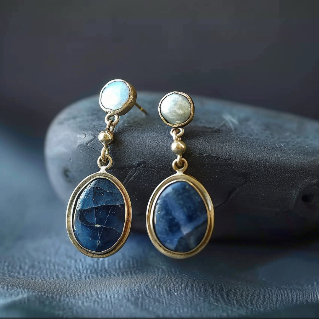 Blue Drop Earrings with Gold-Tone Frame