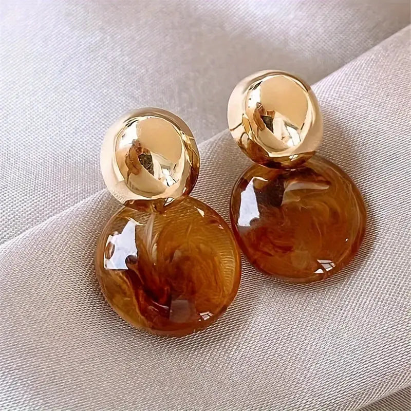 Golden Swirl Drop Earrings in Amber Tone