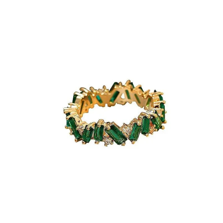Emerald Green Eternity Band Ring in Gold Tone