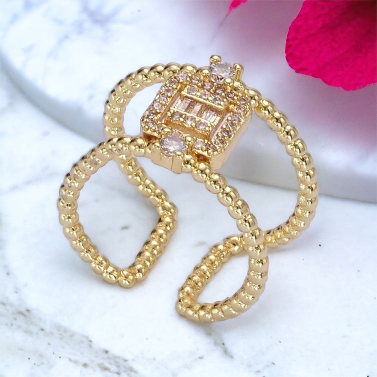 Baguette Design Adjustable Bubble Band Ring in Gold