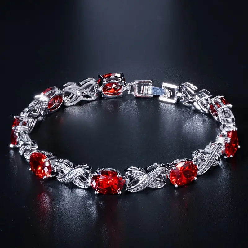 Infinity Link Bracelet with Red Crystals