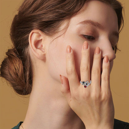 Paw Print Infinity Ring with Red Gem and Zirconia Accents