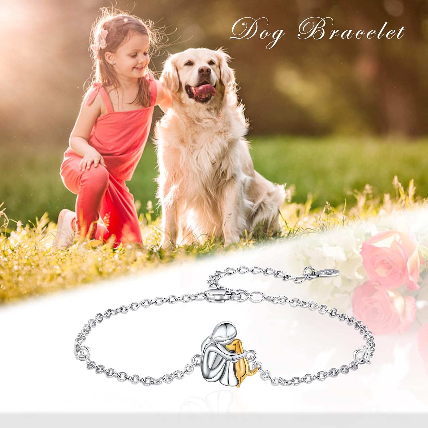 Dog Embrace Charm Bracelet in Silver and Gold Tones