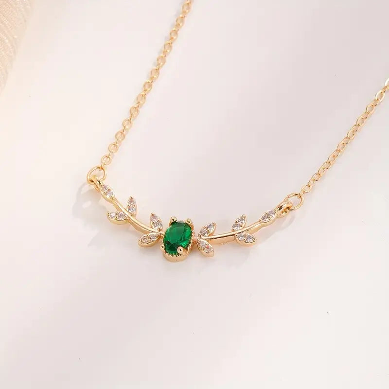 Emerald Leaf Accent Gold Necklace