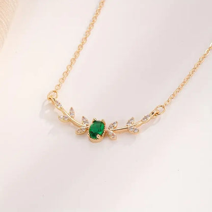 Emerald Leaf Accent Gold Necklace