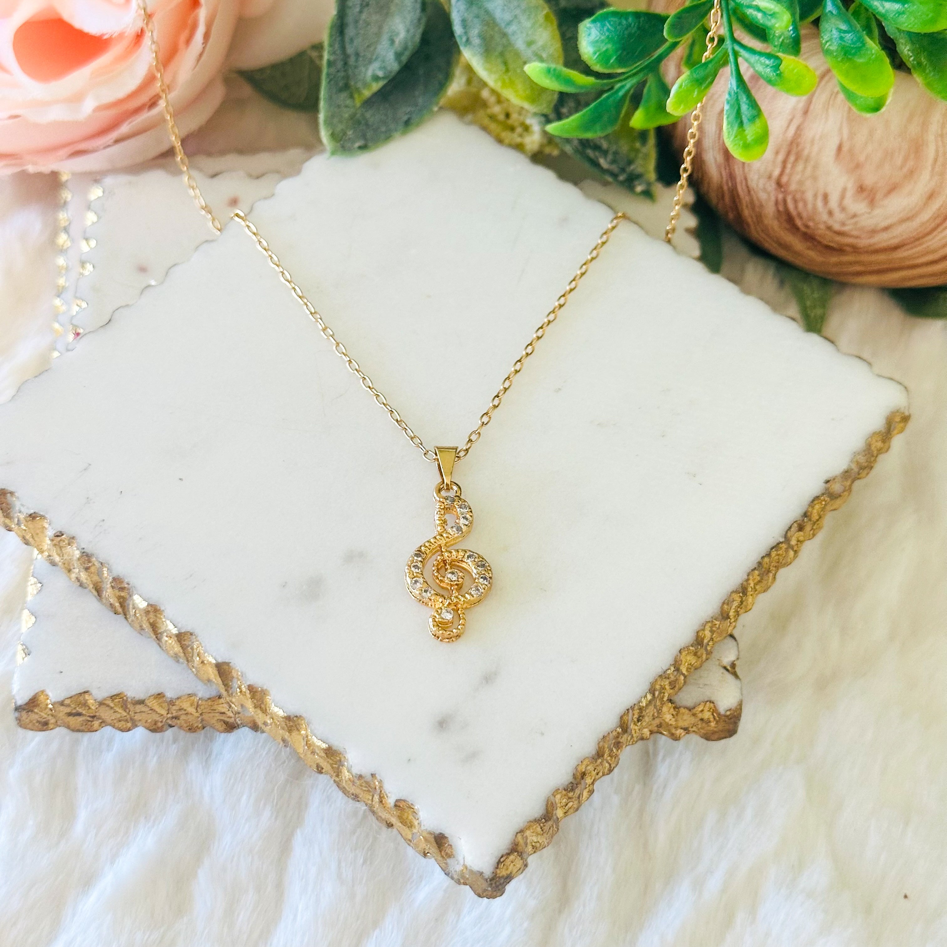 Treble Clef Pendant Necklace in Gold