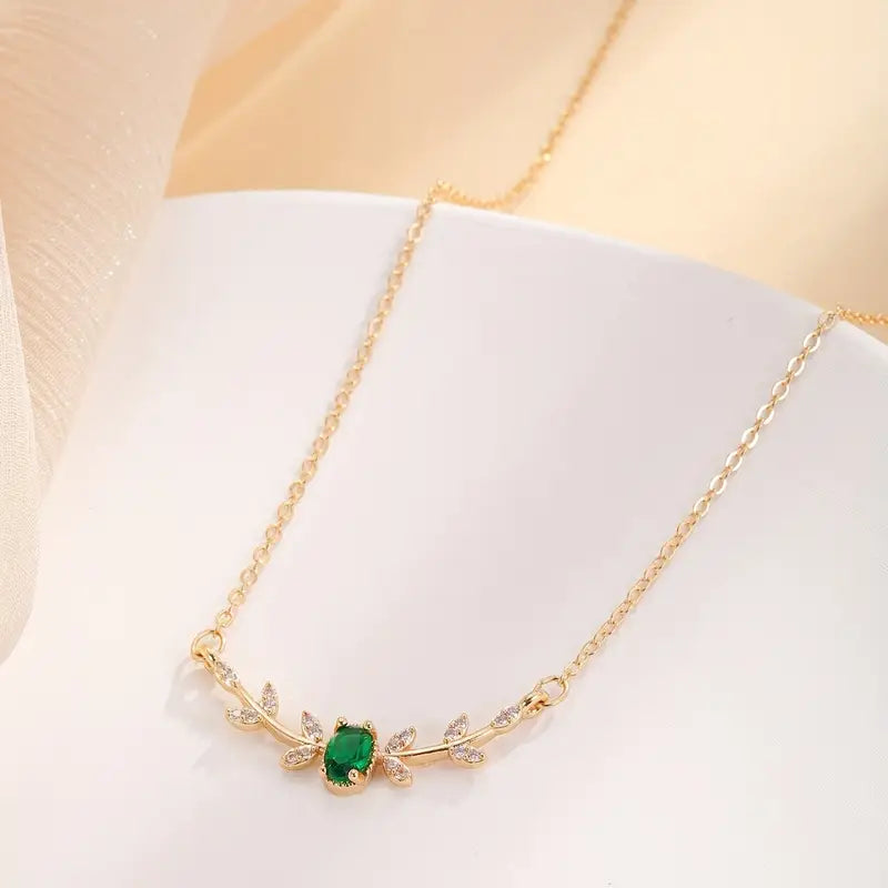 Emerald Leaf Accent Gold Necklace