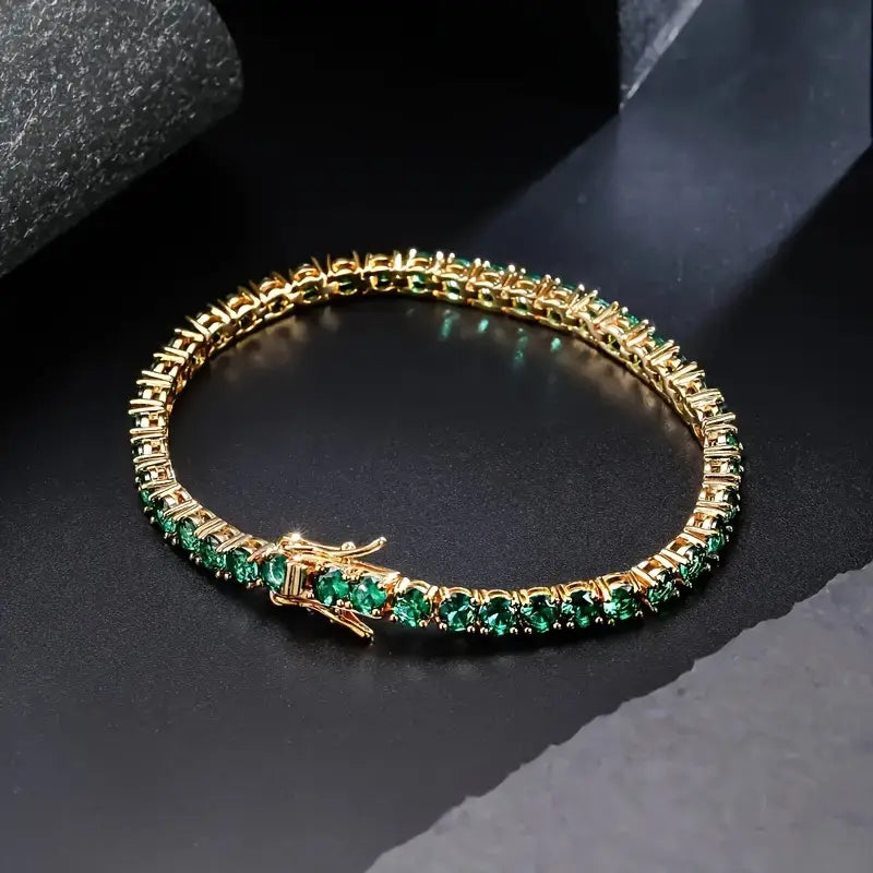Emerald Tennis Bracelet in Gold Tone