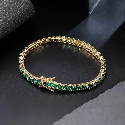 Emerald Tennis Bracelet in Gold Tone