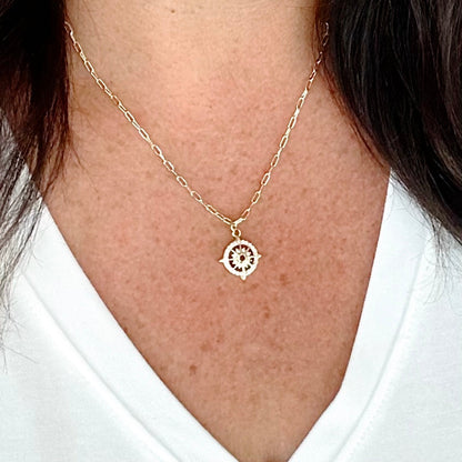 Compass Pendant Necklace in Gold with Sparkling Accents