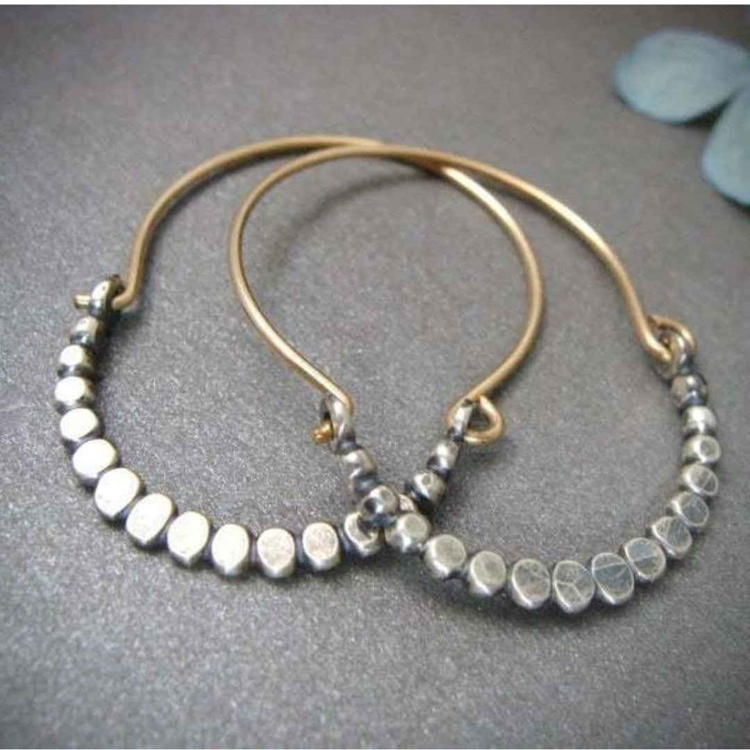 Boho Silver Beaded Hoop Earrings