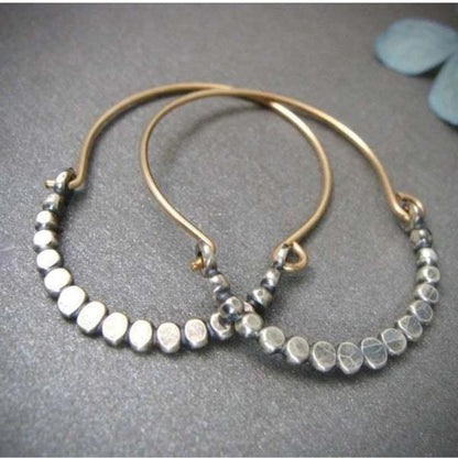 Boho Silver Beaded Hoop Earrings