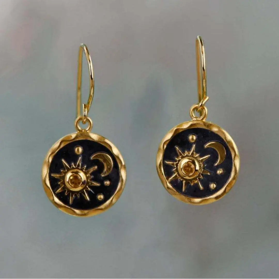 Celestial Sun and Moon Earrings in Gold Tone