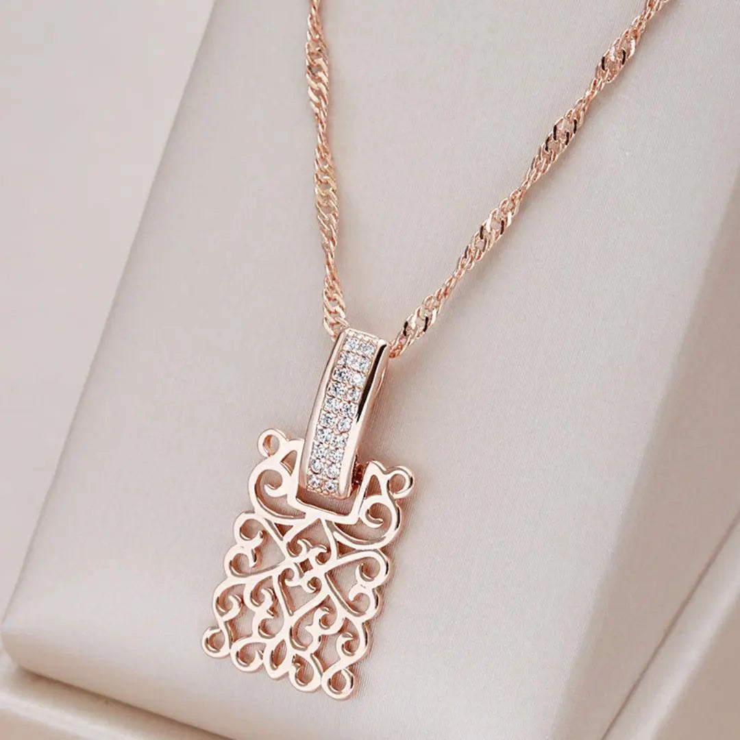 Rose Gold Filigree Pendant Necklace with Sparkling Accents