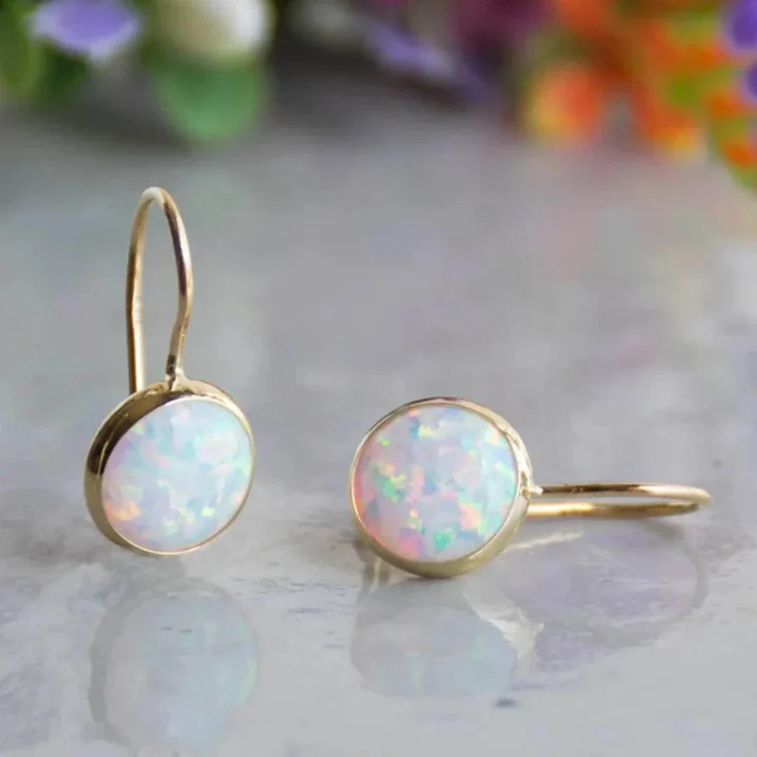 Opal Drop Earrings in Gold with Iridescent Glow