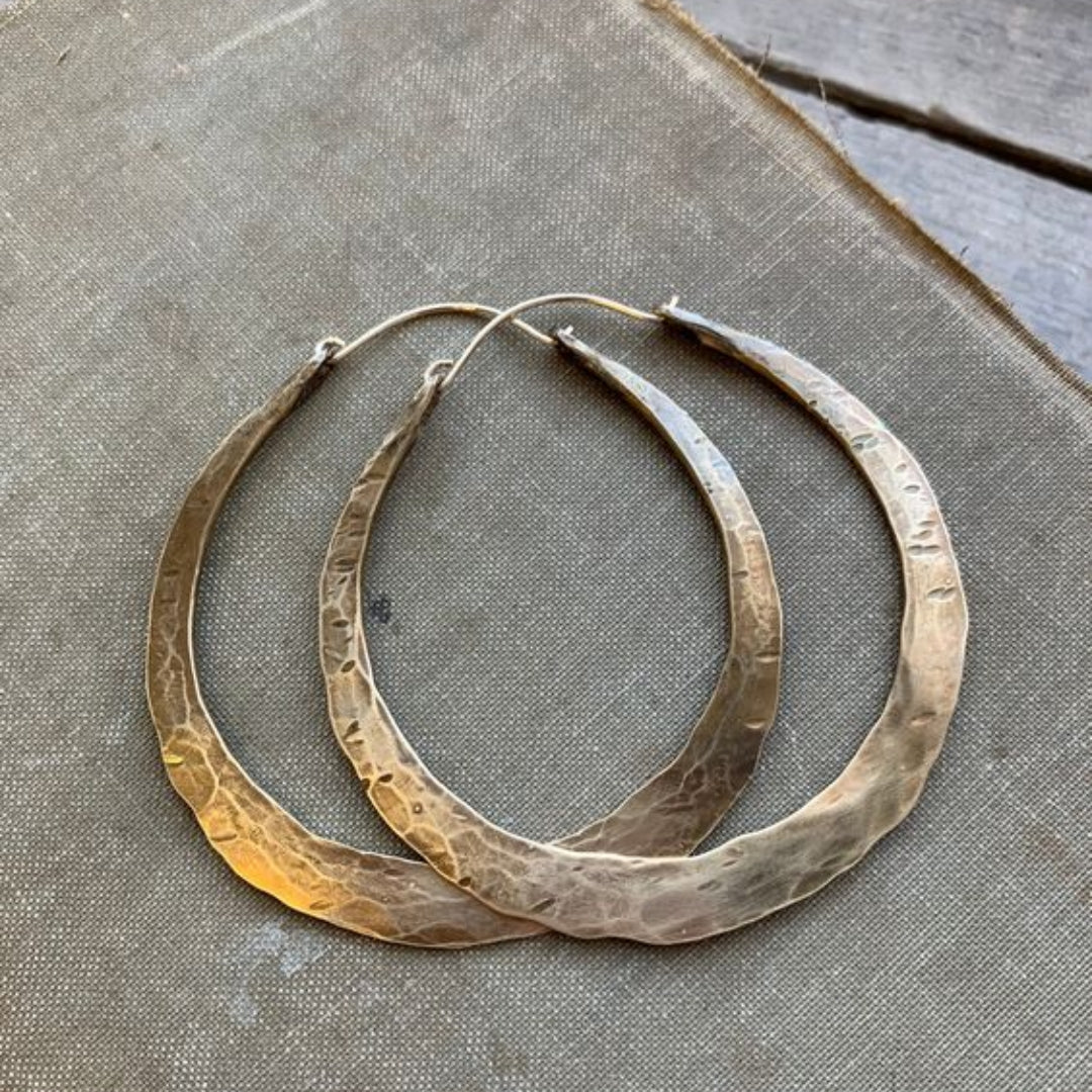 Hammered Gold-Tone Crescent Hoop Earrings