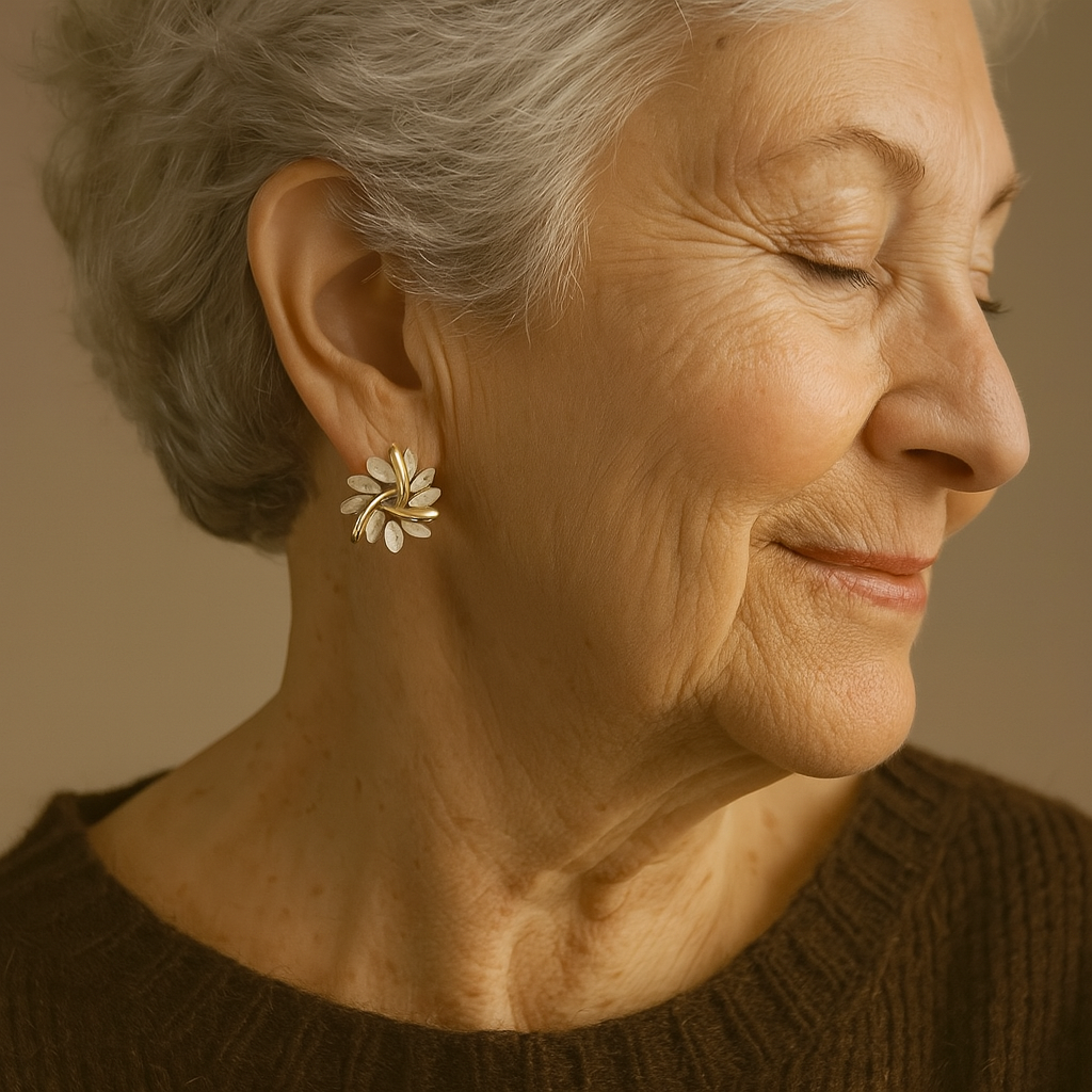 Opal Leaf Wreath Stud Earrings in Gold