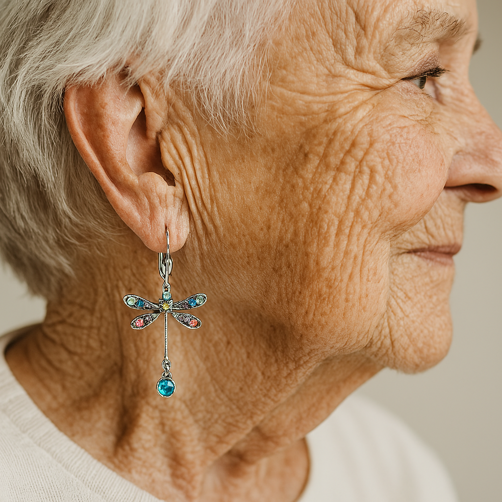 Dragonfly Earrings with Pastel Crystals and Silver Finish