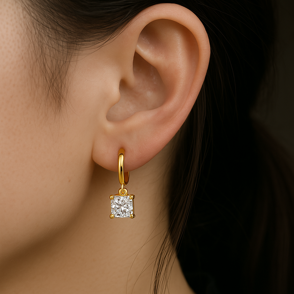 Gold Hoop Earrings with Sparkling Crystal Drop