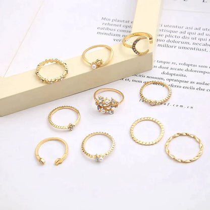 Celestial Moon &amp; Star Bohemian Ring Set in Gold