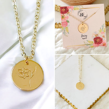 Snowdrop Birth Flower Pendant Necklace in Gold for January