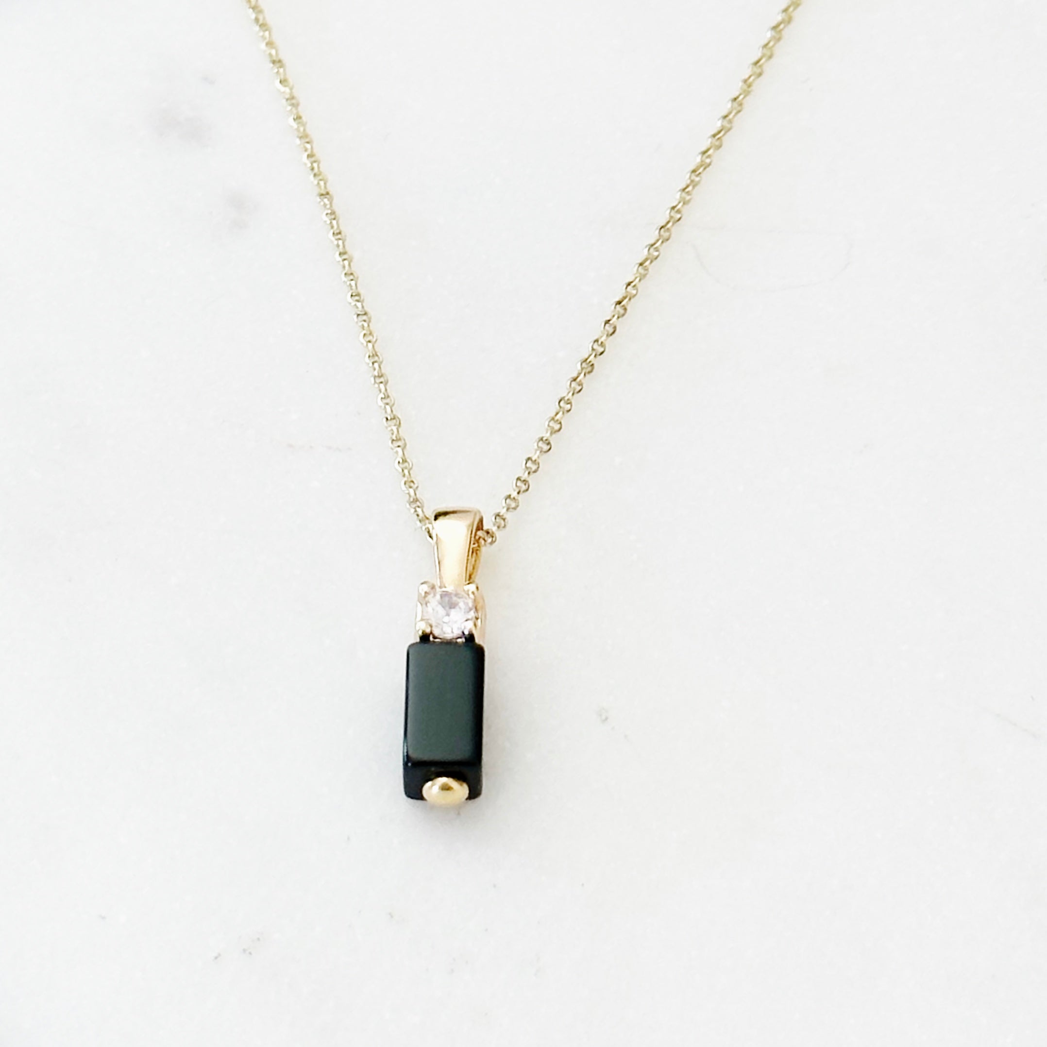 Black Onyx Bar Pendant Necklace in Gold