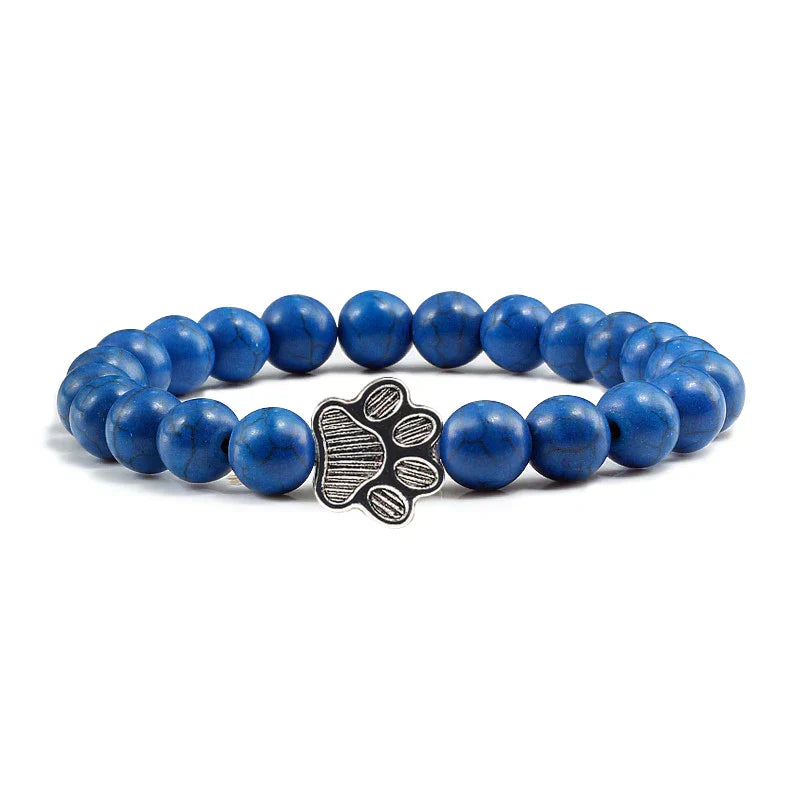 Turquoise Paw Print Healing Stone Bracelet