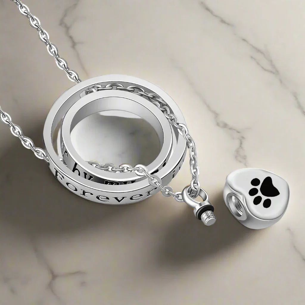 Silver-Tone Heart Paw Print Memorial Necklace