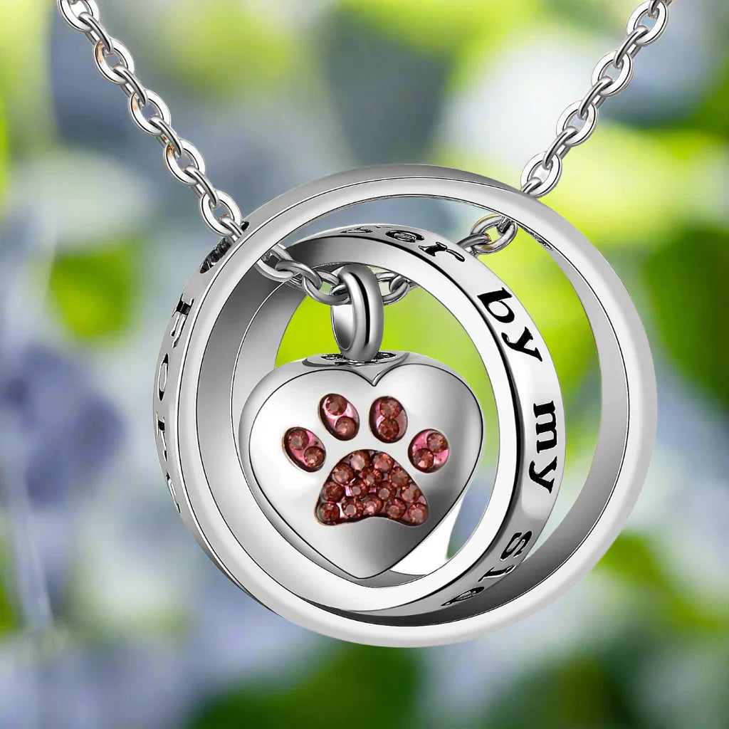 Silver-Tone Heart Paw Print Memorial Necklace