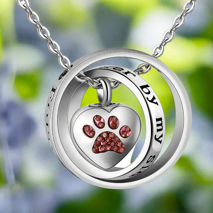 Silver-Tone Heart Paw Print Memorial Necklace