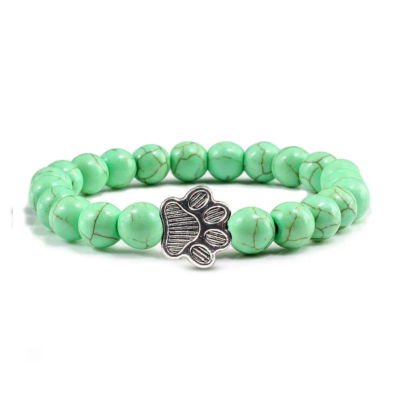 Turquoise Paw Print Healing Stone Bracelet
