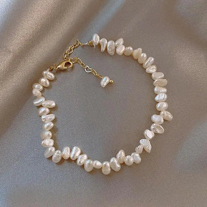 Baroque Pearl Bracelet with Gold Chain Accent