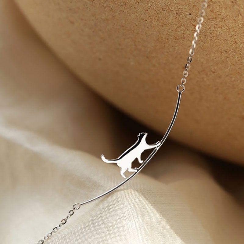 Climbing Cat Necklace in Silver Tone