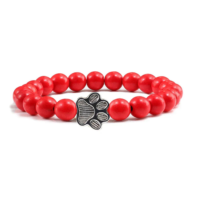 Turquoise Paw Print Healing Stone Bracelet
