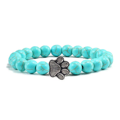Turquoise Paw Print Healing Stone Bracelet