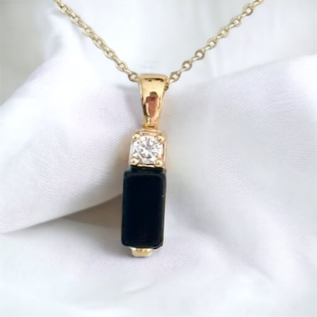 Black Onyx Bar Pendant Necklace in Gold