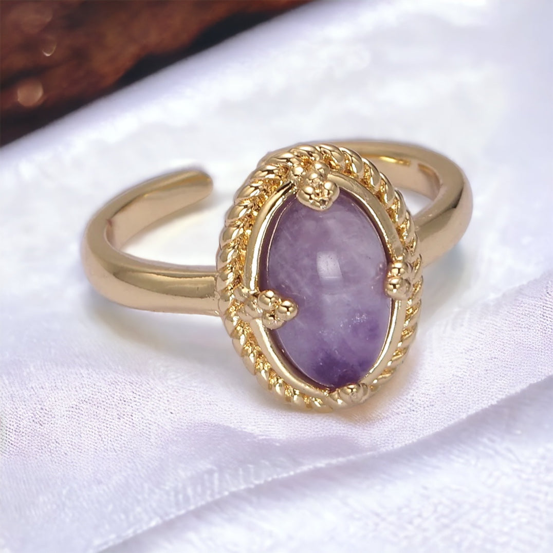 Amethyst Oval Ring in Gold Twist Setting