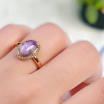 Amethyst Oval Ring in Gold Twist Setting