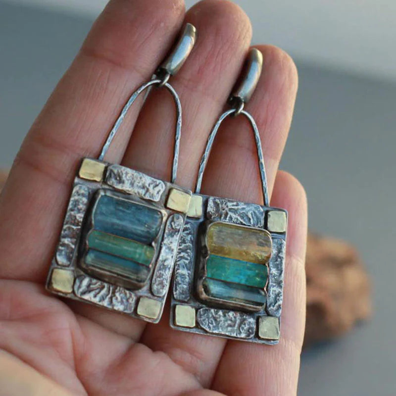 Artisan Blue Green Crystal Drop Earrings