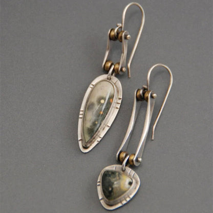 Artisan Asymmetric Jasper Earrings with Vintage Silver Finish