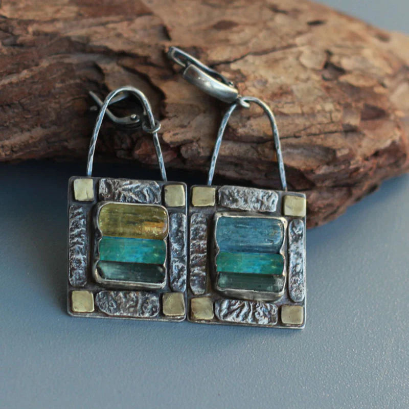 Artisan Blue Green Crystal Drop Earrings