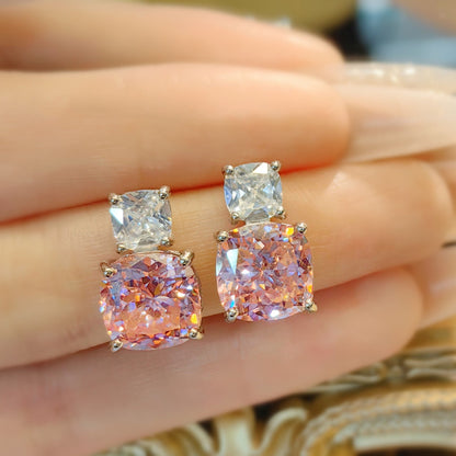 Cushion Pink &amp; White Stone Jewelry Set with Pendant, Ring &amp; Earrings