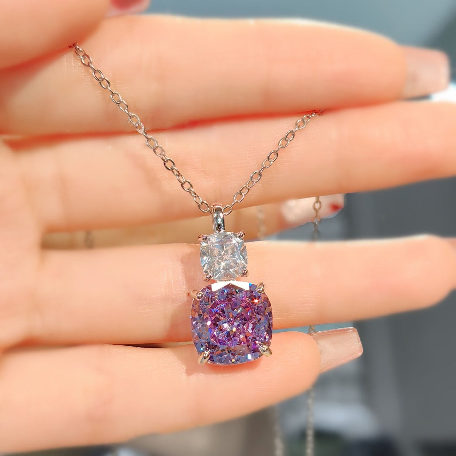 Lavender Cushion Sparkle Jewelry Set with Pendant, Earrings &amp; Ring